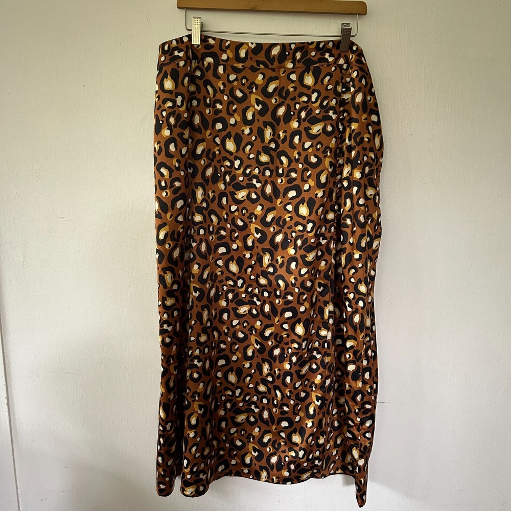 Express X Ladygang Brown Animal Print Midi Skirt Womens XL Slinky Maximalist